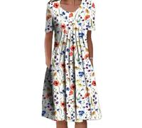 qavcg Deuyo Dresses for Mature Ladies, Summer Dresses for Women 2022, Casual Loose Floral Print Pleated Midi Dresses for Women,A,S