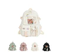 qavcg Sage Green Kawaii Backpack, Kawaii Pin And Accessories, Large Capacity, Waterproof, School Backpack for Teens Girls, White