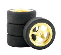 QAWSED RC Auto Pneumatici Compatibile con HSP per HPI 1/10 On-Road RC Car 12mm Hex RC per Auto da per Corsa Accessori 4 Pezzi Set per Racing Foam Tire Wheel Rim Set(Yellow)
