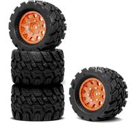 QAWSED RC Auto Pneumatici Compatible con Arrma para Granite para Axial para Ruedas Y Neumáticos para Buggy De Camión RC, Hexagonales De 12mm/14mm para Neumáticos De Camión RC A Escala 1/10(Orange)