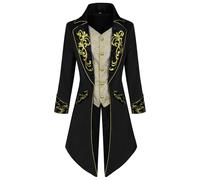 QAXZESA Giacca da Uomo in Stile Steampunk Gotico Vittoriano, Uniforme Medievale per Costume da Festa, Cosplay e palcoscenico.,Nero,L