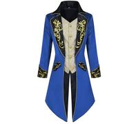 QAXZESA Giacca da Uomo in Stile Steampunk Gotico Vittoriano, Uniforme Medievale per Costume da Festa, Cosplay e palcoscenico.,Blu,L