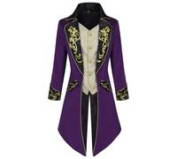 QAXZESA Giacca da Uomo in Stile Steampunk Gotico Vittoriano, Uniforme Medievale per Costume da Festa, Cosplay e palcoscenico.,Viola,L