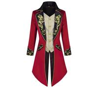 QAXZESA Giacca da Uomo in Stile Steampunk Gotico Vittoriano, Uniforme Medievale per Costume da Festa, Cosplay e palcoscenico.,Rosso,L