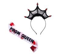Qaziuy Costume da zombie da regina del ballo di fine anno, costume da zombie regina di sangue macchiato con fascia e corona nera, costume da zombie per feste di Halloween