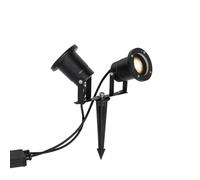 Qazqa basic - Faretto con palo da giardino Classico - 2 luce - L 23 cm - Nero - Design I Rustico - Illuminazione esterna