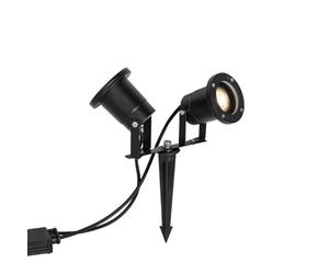 Qazqa basic - Faretto con palo da giardino Classico - 2 luce - L 23 cm - Nero - Design I Rustico - Illuminazione esterna