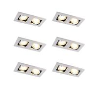 Qazqa Juego de 6 Foco empotrado rectangular aluminio orientable 2-luces - QURE Adecuado para LED Max. 2 x 50 Watt