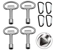 Qazuwa Chiave Triangolare 4 Pezzi Chiavi Triangolari in Metallo Chiave della scatola del contatore Con 4 D Moschettoni Chiave Della Scatola del Gas Per Armadio Elettrico Chiave Chiave Contatore Gas