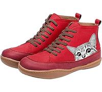 Qazw - Stivaletti invernali da donna, con lacci piatti, alla moda, con stampa a gatto, tinta unita, tacco piatto, in gomma morbida, leggeri, antiscivolo, per escursionismo, per esterni, A-37