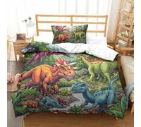 QazwYu Stampa 3D Dinosaur Set Di Biancheria Da Letto 3 Pezzi Set Copripiumino Morbida Microfibra Per Ragazzi E Ragazze,coppie,camera Da Letto,decorazione Single(135x200 cm)