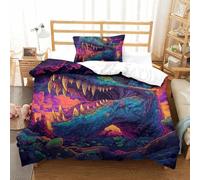 QazwYu Stampa 3D Dinosaur Set Di Biancheria Da Letto 3 Pezzi Set Copripiumino Morbida Microfibra Per Ragazzi E Ragazze,coppie,camera Da Letto,decorazione Single(135x200 cm)