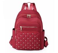 QAZWZG Zaino da donna a tre strati con design in tessuto di nylon rivetti, grande capacità, borsa for la scuola for ragazzi e anziani per Contenitore(Red)
