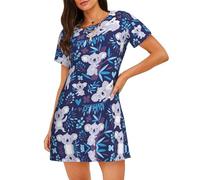 QAZWZML Bella camicia da notte da donna con motivo koala, stile linea adatta per la casa e i viaggi, Nero , XL