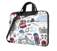 QAZWZML Borsa a tracolla con stampa Londra adatta per viaggi e uso quotidiano, Nero , 14 inch