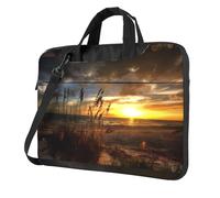 QAZWZML Borsa a tracolla per computer portatile con stampa con scena costiera calma, adatta per viaggi e uso quotidiano, Nero , 14 inch