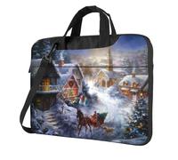 QAZWZML Borsa a tracolla per computer portatile stampata con villaggio natalizio, adatta per viaggi e uso quotidiano, Nero , 14 inch