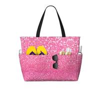 QAZWZML Borsa da piscina pieghevole di grande capacità Borsa da spiaggia con glitter rosa scintillante adatta per lo shopping e le vacanze