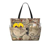 QAZWZML Borsa da piscina pieghevole di grande capacità con mappa del mondo retrò stampata borsa da spiaggia adatta per lo shopping e le vacanze