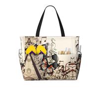 QAZWZML Borsa da piscina pieghevole di grande capacità con sfondo musicale con arpa e farfalla stampata borsa da spiaggia adatta per lo shopping e le vacanze