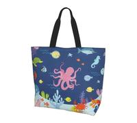 QAZWZML Borsa per la spesa da donna colorata con stampa floreale primaverile estiva e grande capacità, borsa a tracolla essenziale per pendolarismo e shopping, Pesce Polpo Cartoon, Taglia unica