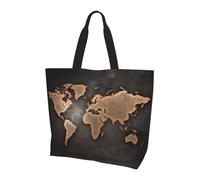 QAZWZML Borsa per la spesa da donna con stampa di conchiglie, grande capacità, borsa a tracolla essenziale per pendolarismo e shopping, Mappa del mondo Rust, Taglia unica