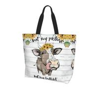 QAZWZML Borsa per la spesa da donna con stampa di uccelli in bambù, grande capacità, borsa a tracolla essenziale per pendolarismo e shopping, Casale di girasole di mucca, Taglia unica