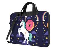 QAZWZML Borsa portatile con motivo unicorni e ciambella arcobaleno con tracolla, può essere indossata come borsa a tracolla, Nero , 13 inch