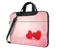 QAZWZML Borsa portatile per laptop con motivo a cuore rosso con glitter rosa con tracolla, può essere indossata come borsa a tracolla, Nero , 14 inch