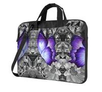 QAZWZML Borsa portatile per laptop con motivo farfalle viola con tracolla, può essere indossata come borsa a tracolla, Nero , 14 inch