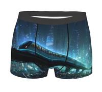 QAZWZML Boxer da uomo - Biancheria intima elasticizzata stampata con treno leggero blu, traspirante e aderente per l'uso quotidiano