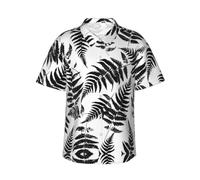 QAZWZML Camicia hawaiana da uomo con stampa a maniche corte con bottoni | Camicia hawaiana stampata con foglie nere, morbida e traspirante, per vacanze tropicali, crociera, festa hawaiana, da uomo