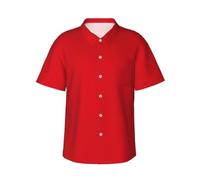 QAZWZML Camicia hawaiana da uomo con stampa a maniche corte con bottoni | Camicia hawaiana stampata rossa tinta unita - Top da uomo morbido e traspirante per vacanze tropicali crociere hawaiane
