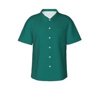 QAZWZML Camicia hawaiana da uomo con stampa a maniche corte con bottoni | Camicia hawaiana stampata verde scuro tinta unita - Top da uomo morbido e traspirante per vacanze tropicali crociera festa