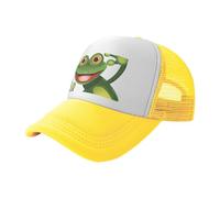QAZWZML Cappellino da baseball nero con motivo rana verde, design a rete, adatto per escursioni, pesca e uso quotidiano, Giallo, Taglia unica