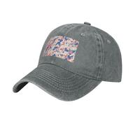 QAZWZML Cappello da baseball in denim lavato nero con frammenti rosa e blu, cappello pieghevole con tesa curva per corse e sentieri di caffè, grigio, L