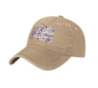QAZWZML Cappello da baseball in denim lavato nero con frammenti rosa e blu, cappello pieghevole con tesa curva per corse e sentieri di caffè, Naturale, L