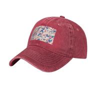 QAZWZML Cappello da baseball in denim lavato nero con frammenti rosa e blu, cappello pieghevole con tesa curva per corse e sentieri di caffè, Rosso, L