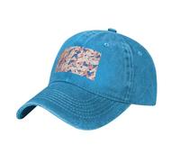 QAZWZML Cappello da baseball in denim lavato nero con frammenti rosa e blu, cappello pieghevole con tesa curva per corse e sentieri di caffè, Blu, L