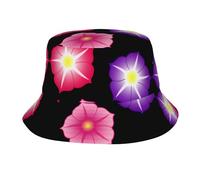 QAZWZML Cappello da pescatore per vacanze all'aperto, 3 fiori colorati stampati cappello da sole per adulti, adatto per escursionismo, spiaggia, ciclismo, nero
