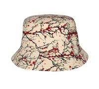 QAZWZML Cappello da pescatore per vacanze all'aperto, con stampa di fiori di ciliegio, per adulti, adatto per escursionismo, spiaggia, ciclismo, nero