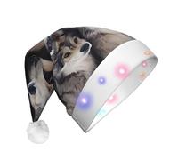QAZWZML Cappello natalizio per adulti con stampa di due lupi, cappello decorativo illuminato, perfetto per feste o celebrazioni di Capodanno.