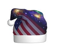 QAZWZML Cappello natalizio stampato con bandiera americana fuochi d'artificio 4 luglio, cappello decorativo per adulti, adatto per feste di Natale, accessori di abbigliamento