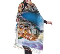 QAZWZML Cinque Terre scenario Sciarpa lunga stampata, scialle con frange, adatta per l'uso quotidiano o attività all'aperto in primavera, autunno e inverno.