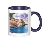 QAZWZML Cinque Terre Scenery Tazza in ceramica blu navy con manico curvo, adatta per casa, ufficio e ristorante.