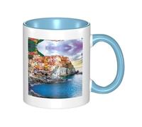 QAZWZML Cinque Terre Scenery Tazza in Ceramica Celeste con manico curvo, adatta per casa, ufficio e ristorante.