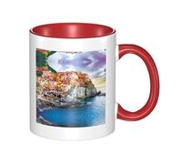 QAZWZML Cinque Terre Scenery Tazza in ceramica rossa con manico curvo, adatta per casa, ufficio e ristorante.
