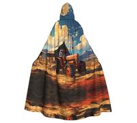 QAZWZML Cosplay Farm Red Tractor stampato mantello con cappuccio - Papillon senza cerniera oversize con cappuccio mantello in maschera