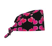 QAZWZML Cuffia da lavoro con due cuori rosa stampati con cinturino posteriore regolabile e fascia per il sudore, adatto sia per uomini che per donne.