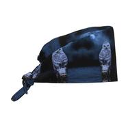 QAZWZML Cuffia da lavoro con stampa di gufo di notte, con fascia posteriore regolabile e fascia tergisudore, adatta sia per uomini che per donne, colore nero